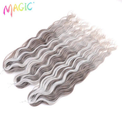 Anna Synthetic Hair 24 Inch Water Wave Braiding Hair Extensions Ombre Blonde Deep Wave Afro Curl Twist Crochet Hair for Women