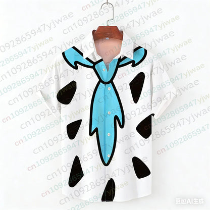 The Flintstones Tie Geometric Graphic Shirt Fashion Hawaiian Shirts Button Shirt Summer Streetwear Fashion Men Clothes T-shirt