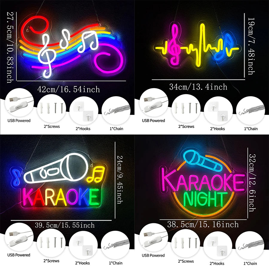 Karaoke Led Neon Sign, Microphone Note Icon, Suitable For Bars, Clubs, Music Classrooms, Music Studios, Ktv, Bedroom Decor.