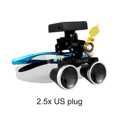 2.5X/3.5X 420mm Dental Loupe Magnifier Binocular Magnifier Surgery Surgical Operation Loupe with Spotlight Head Light 5W LED