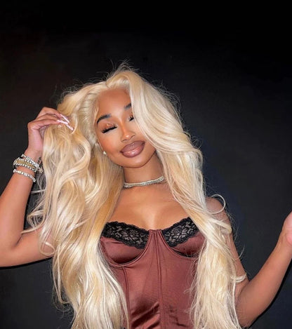 613 Lace Front Wig Human Hair 13x6 Blonde Human Hair Wigs 300% Density Body Wave Lace Front Wigs Human Hair Pre Plucked 46 Inch