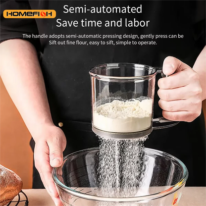 HOMEFISH Kitchen Baking Cake Flour Sieve 40 Mesh Semi-automatic Filter Sieve Flour Sieve With Capacity Scale