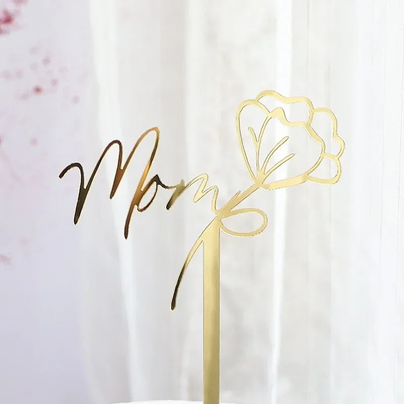New Happy Mother's Day Birthday Cake Topper Gold High-grade Acrylic MOM Party Cake Toppers Mother's Day Gifts Dessert Decoration