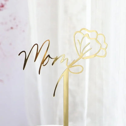 New Happy Mother's Day Birthday Cake Topper Gold High-grade Acrylic MOM Party Cake Toppers Mother's Day Gifts Dessert Decoration