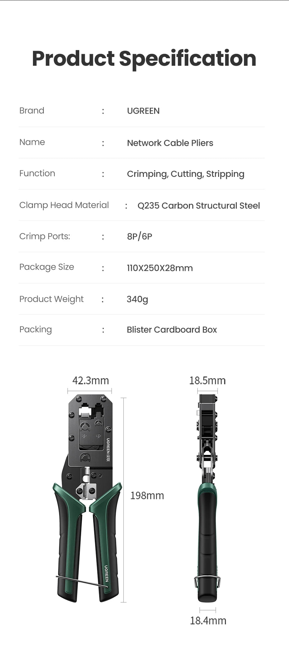 UGREEN RJ45 Crimper Tools RJ45 Crimping Pliers for CAT6/7 Ethernet Lan Cable Network Cutter Stripper Plier Multifuntion Tool