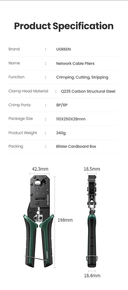 UGREEN RJ45 Crimper Tools RJ45 Crimping Pliers for CAT6/7 Ethernet Lan Cable Network Cutter Stripper Plier Multifuntion Tool
