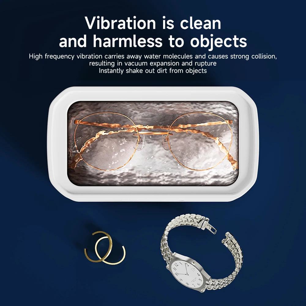TINSOL New 49KHZ Ultrasonic Cleaner 650ml mini high frequency vibration cleaner for glasses, jewelry, dentures and soothers
