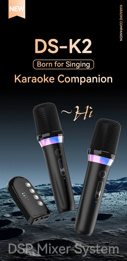 New DS-K2 Karaoke Companion Bluetooth Wireless Moving-Coil Microphone With RGB Light KTV DSP Mixer System For Wired Speaker Car