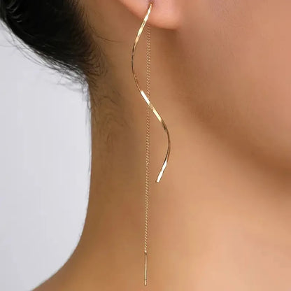 Simple wave long exquisite ear line earrings for women, trendy spiral tassel temperament earrings for women, earrings for women
