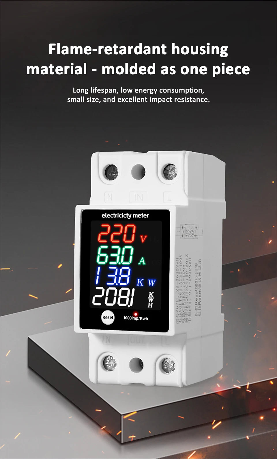 ZS-6035VAKW Digital Energy Meter Din Rail Electricity Usage Monitor AC30-400V Voltmeter Ammeter Watt Kwh Frequency Power Meter