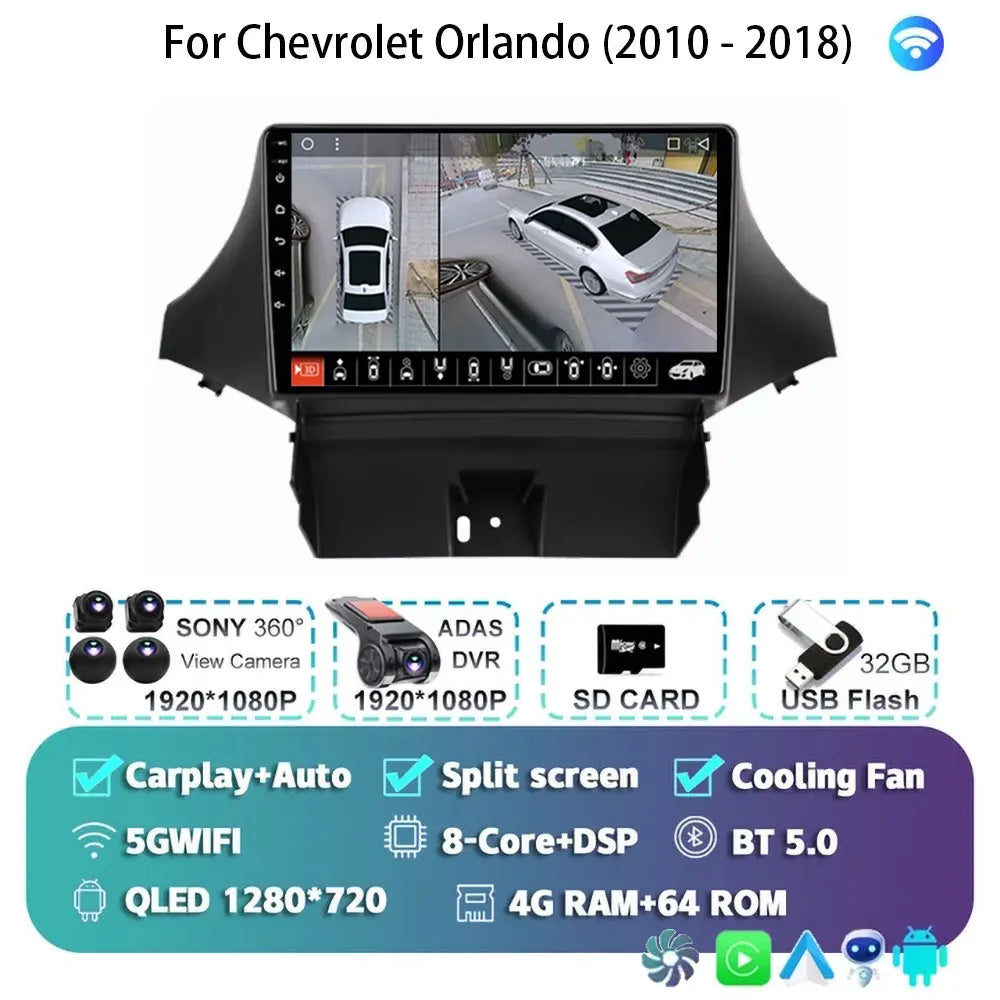Android 15 Carplay For Chevrolet Orlando 2010 2011- 2018 Car Radio Auto 4G WIFI GPS Navigation Multimedia Video Player Stereo