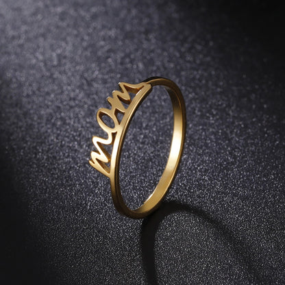 HIPEE New Fashion Gold Plated Glossy MAMA Rings Stainless Steel Letters Ring for Women Men Mom Jewelry Mother's Day Gift