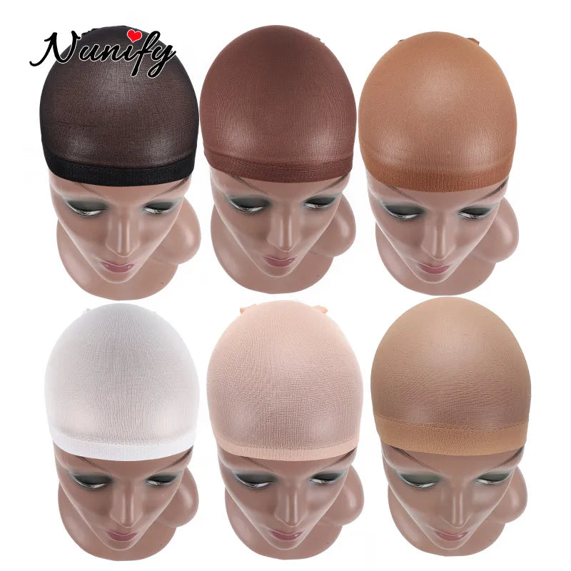 Nunify Nude Stocking Wig Cap Mesh Net Bald Cap For Install Wigs 2Pcs/Pack Free Size Strechy Stocking Cap Breathable Hairnet