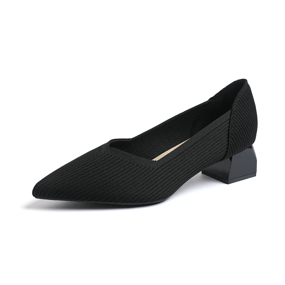2025 New Women's High Heels Large 42/43 Fashion Pointed Anti slip Rubber Bottom Knitted Breathable Shoes