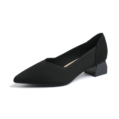 2025 New Women's High Heels Large 42/43 Fashion Pointed Anti slip Rubber Bottom Knitted Breathable Shoes