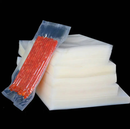 100 transparent plastic open pockets for storing food, meat, fish, fruits, and snacks, with customizable logos,