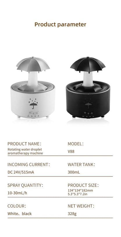 New Creative Rotating Raindrop Aromatherapy Machine Rain Cloud Humidifier Heavy Fog Quantity Colorful Moving Head Humidifier