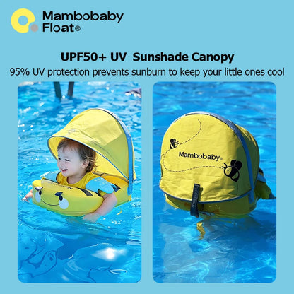 Mambobaby Float with Crotch Strap UPF50+ Canopy Air-Free Non-Inflatable Baby Swimming Ring Toddler Pool Float Infant Water Ring