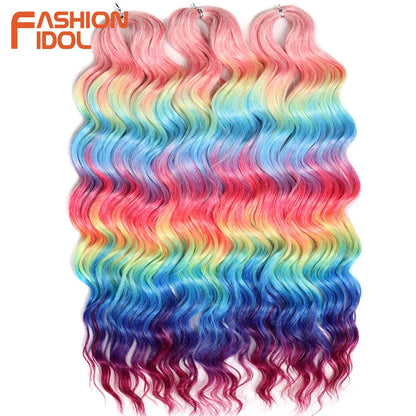 Anna 24 Inch Synthetic Hair Water Wave Braiding Hair Extensions Ombre Blonde Deep Wave Afro Curl Twist Crochet Hair for Women