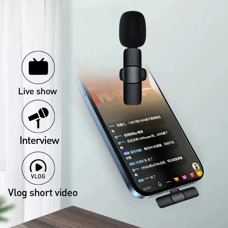 Wireless Lavalier Microphone Mini USB-C Noise Reduction for iPhone Android Live Streaming Interviews Portable Handheld Mic