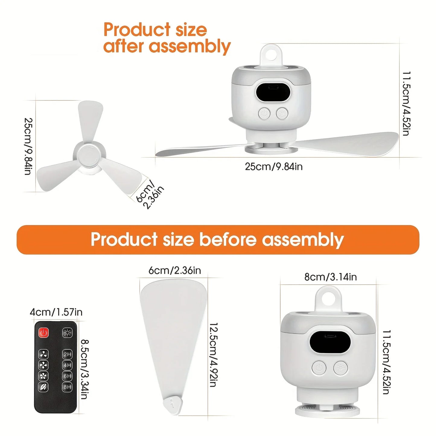 Portable Ceiling Fans 8000mAh Outdoor Camping Fan Tent Ventilator Cooler Rechargeable Electric Fan Remote Control LED Lighting