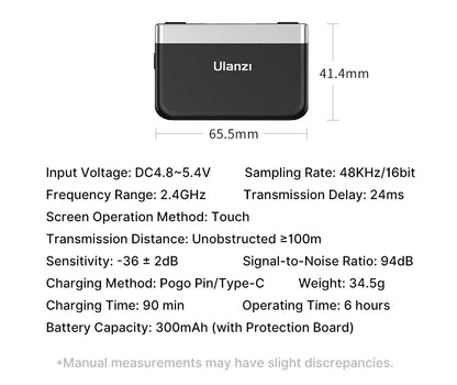 Ulanzi U-Mic Wireless Mic Stereo Microphone Lavalier Microphone for Smartphone DSLR for Interview Video Vlog Gaming Mic