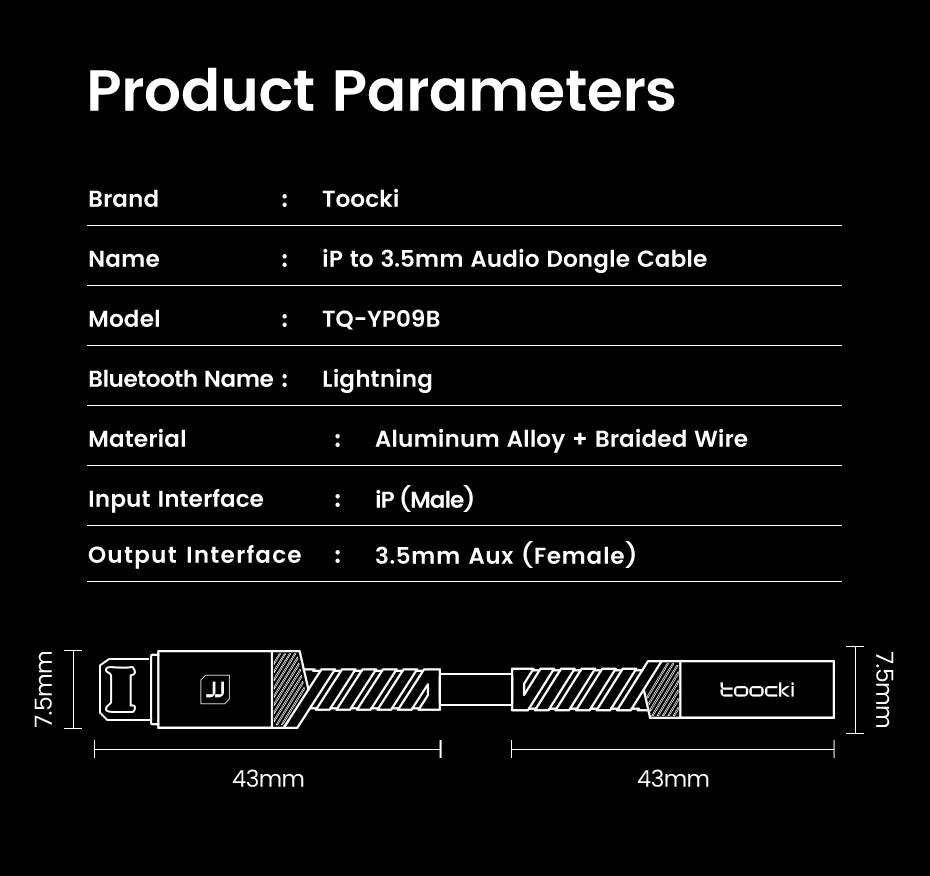 Toocki iP/USB Type C to 3.5mm Jack HiFi Audio Dongle Cable Adapter Male to Female Headphone AUX Converter for Xiaomi POCO iPhone