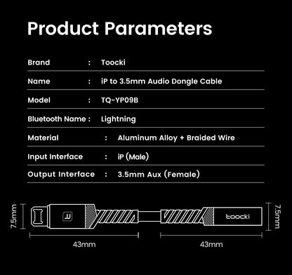 Toocki iP/USB Type C to 3.5mm Jack HiFi Audio Dongle Cable Adapter Male to Female Headphone AUX Converter for Xiaomi POCO iPhone