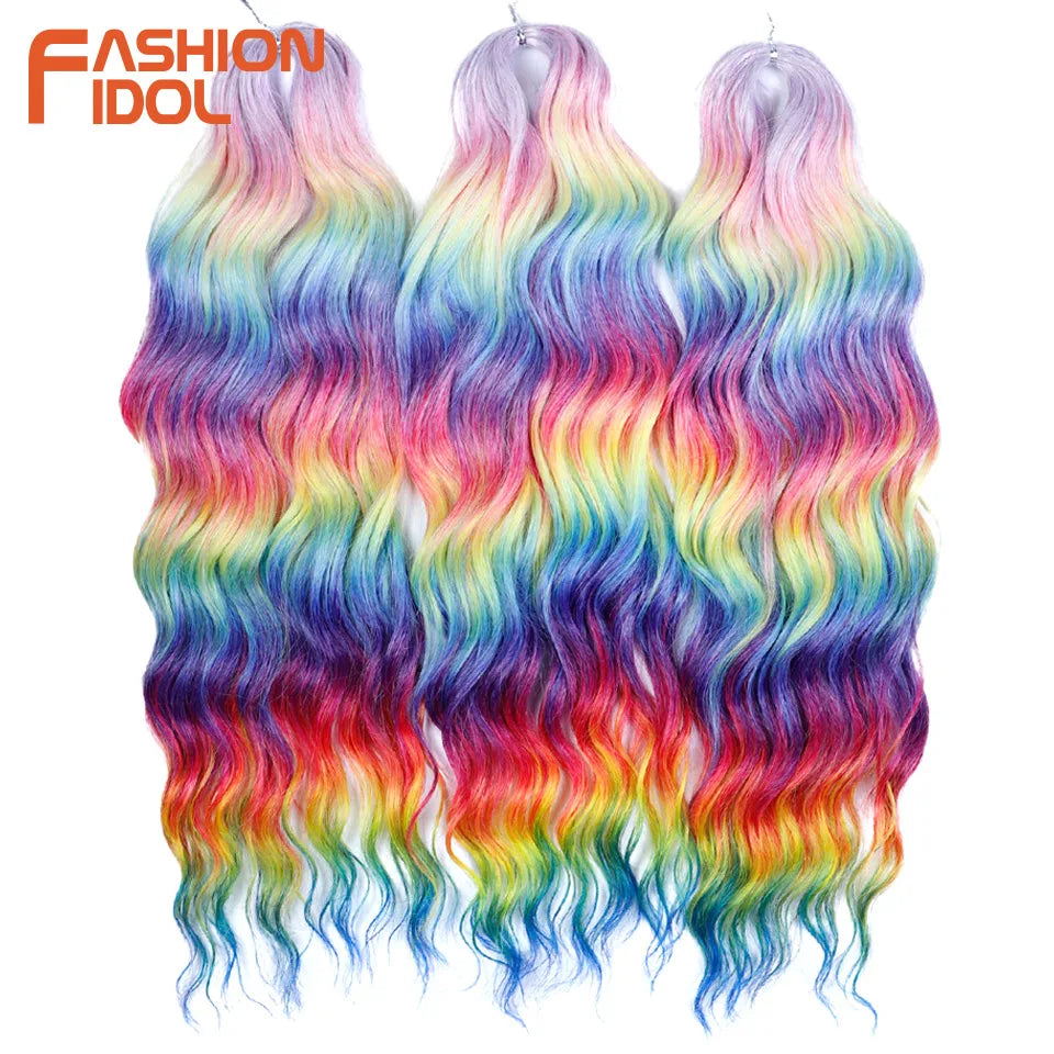 Anna 24 Inch Synthetic Hair Water Wave Braiding Hair Extensions Ombre Blonde Deep Wave Afro Curl Twist Crochet Hair for Women