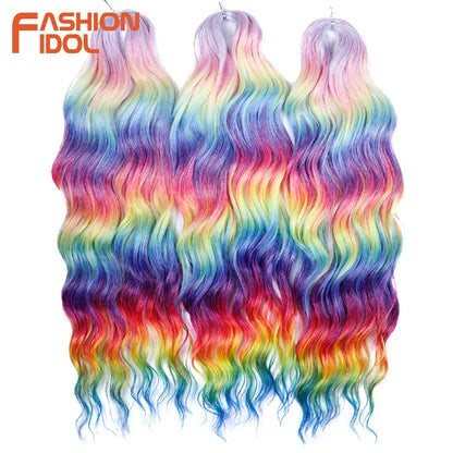 Anna 24 Inch Synthetic Hair Water Wave Braiding Hair Extensions Ombre Blonde Deep Wave Afro Curl Twist Crochet Hair for Women