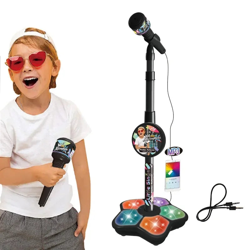 Kids Microphone with Stand Karaoke Song Music Instrument Toys Brain-Training Educational Toy Birthday Gift for Girl Boy