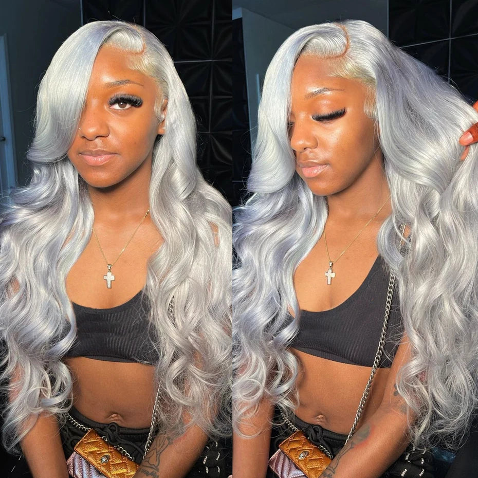 13x6 Silver Grey Straight Lace Front Human Hair Wigs Pre Plucked 613 Blonde Body Wave Frontal Wigs For Women Brazilian Hair Wigs