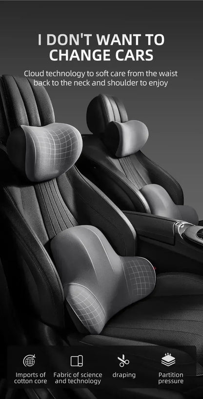 Memory Foam Headrest Lumbar Support Set Ergonomic Neck Pillow Back Cushion Car Driver Seat Comfort Breathable Polyester Fabric