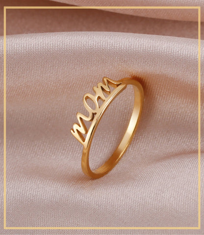 Skyrim Letter Mom Ring Women's Stainless Steel Minimalist Finger Rings 2026 New Fashion Jewelry Mother's Day Gift Wholesale