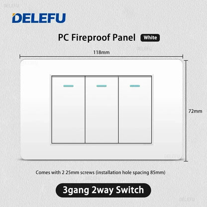 DELEFU White Retardant PC Israel USB Type C Fast Charging Wall Socket Light Tuya Wifi Smart Switch Sat TV Tel Doorbell Curtain