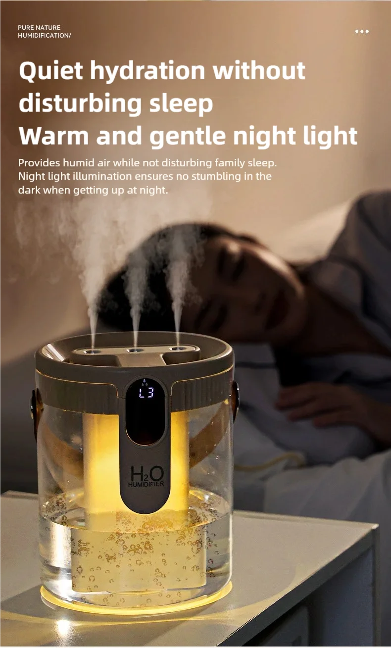 TINSOL 1.5L Air Humidifier USB-Charging Aromatherapy Diffuser 3-Port Spray Air Purifier Home Bedroom Aromatherapy Lamp