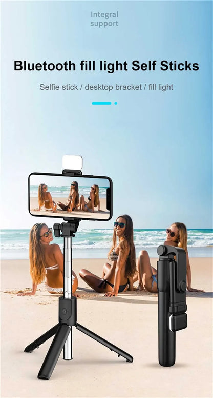 Cell Phone Selfie Stick Tripod Bluetooth Remote Wireless Selfi Stick Phone HolderStand with Beauty Fill Light for Phone
