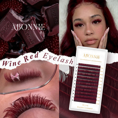 Abonnie Wine Red Lashes Colored Classic Eyelash Extensions Fluffy Eyelashes Soft Individual Lash