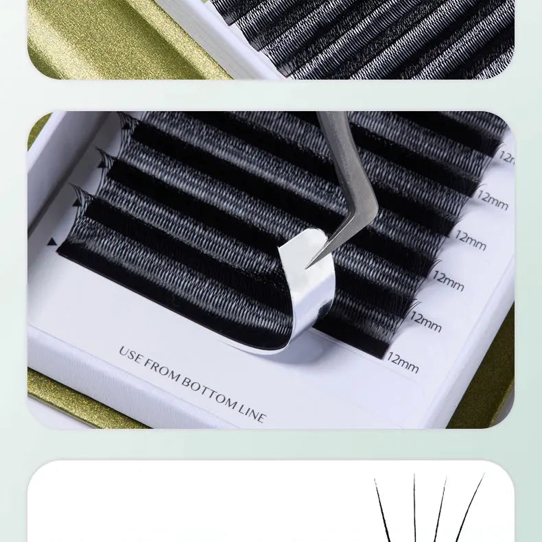DeceMars V-shaped 4D eyelash extensions Matte Black 12 Rows/Tray for Makeup