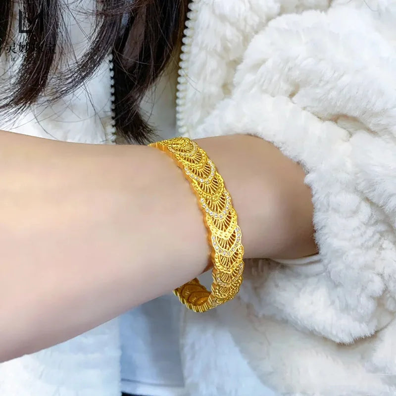 9999 24K real gold phoenix feather silk hollow bracelet wide-face open buckle to send girlfriend gifts to mother on Mother's Day