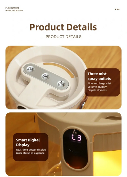 TINSOL 1.5L Air Humidifier USB-Charging Aromatherapy Diffuser 3-Port Spray Air Purifier Home Bedroom Aromatherapy Lamp