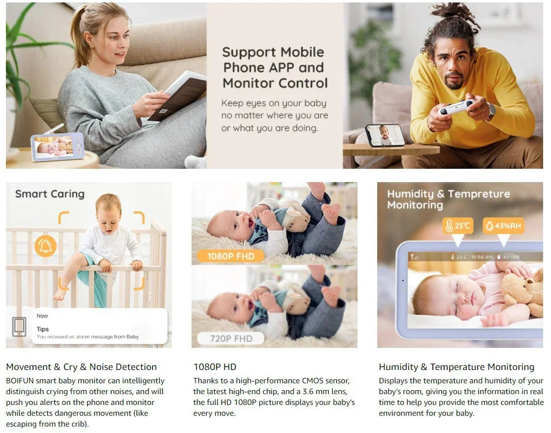 5 Inch Baby Monitor 3x Zoom PTZ Cam APP+monitor Dual Control WIFI Electronic Baby Sitter Two Way Audio Night Vision Baby Phone
