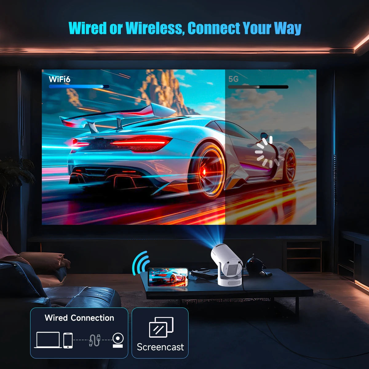 Magcubic HY300 Pro + Projector 8K 720P With 5W Speaker Android 14 8000 Lumens WiFi 6 BT5.4 Outdoor Video Home Theater Projector