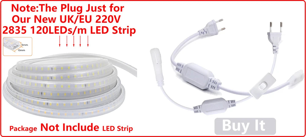 LED Strip Lights 220V 2835 Waterproof LED Tape Ribbon High Brightness 120LEDs/m Flexible Outdoor Lamp With EU Power Plug