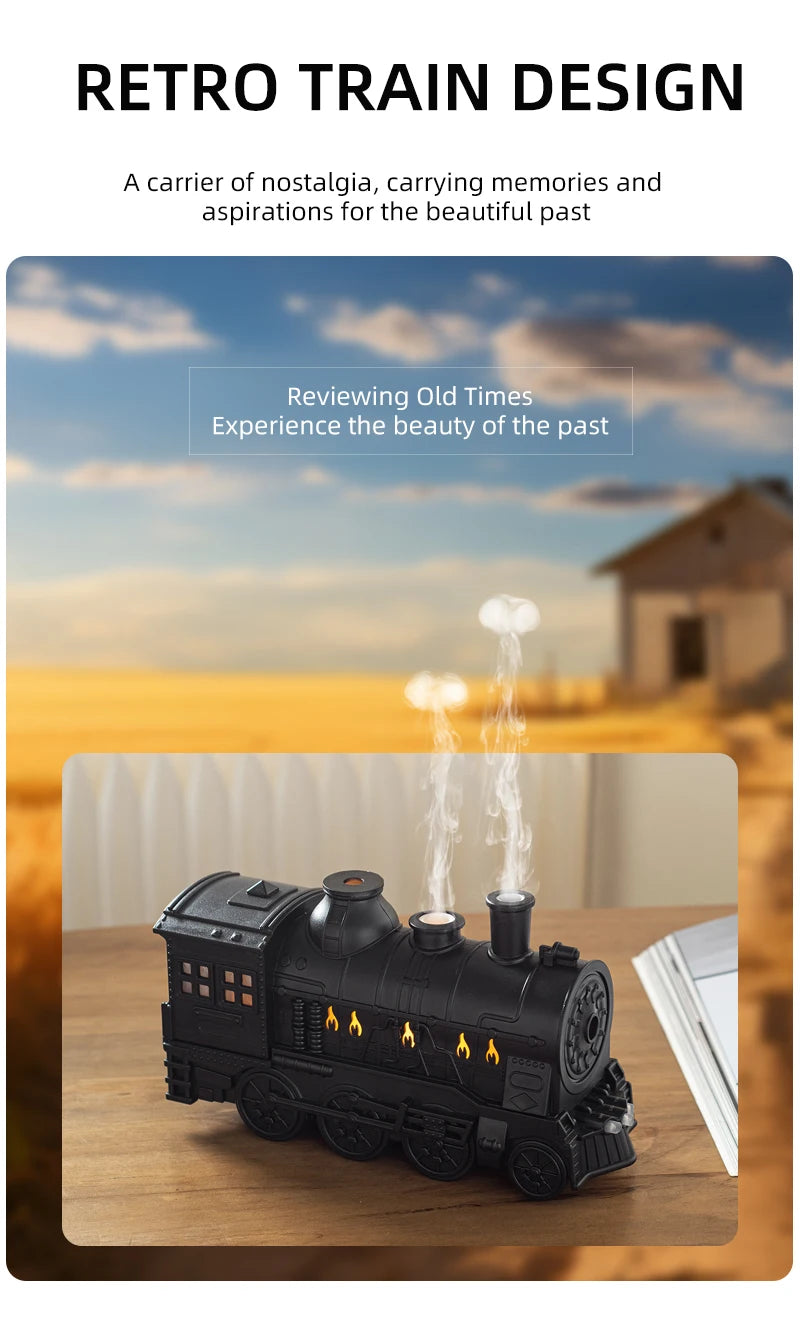 Retro Mini Train Shape Aromatherapy Essential Oil Diffuser Ultrasonic Cool Mist Air Humidifier with Lamp Aroma Difusor Atomizer