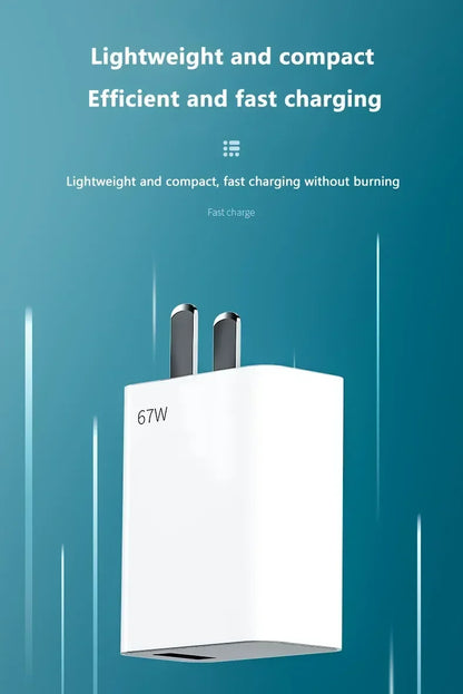 Total 67W USB GaN Charger Fast Charging Wall Phone Adapter 6A USB to TypeC Cable Quick Charge 3.0 Plug For iPhone Samsung Xiaomi