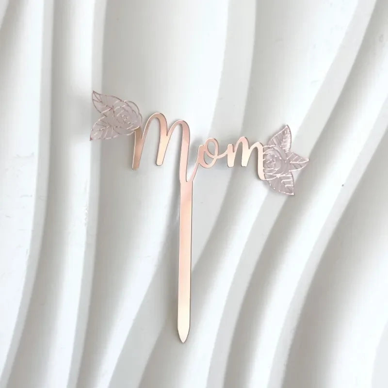 New Happy Mother's Day Birthday Cake Topper Gold High-grade Acrylic MOM Party Cake Toppers Mother's Day Gifts Dessert Decoration