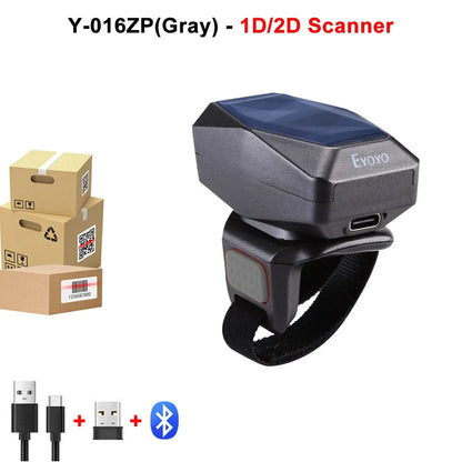 Eyoyo EY-016 Finger Ring Barcode Scanner Mini Wearable 3-in-1 USB Wired & 2.4G Wireless QR Reader for Store Warehouse Scanning