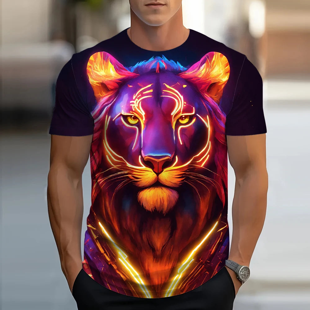 Lion Animal Pattern 3D Print T-Shirts Men Streetwear Hip Hop Short Sleeve T Shirt Oversized Tees Harajuku Y2k Tops Kids Clothing