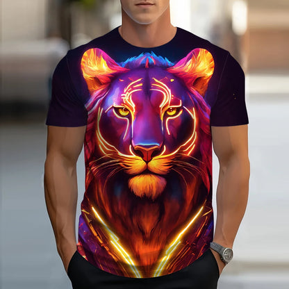 Lion Animal Pattern 3D Print T-Shirts Men Streetwear Hip Hop Short Sleeve T Shirt Oversized Tees Harajuku Y2k Tops Kids Clothing